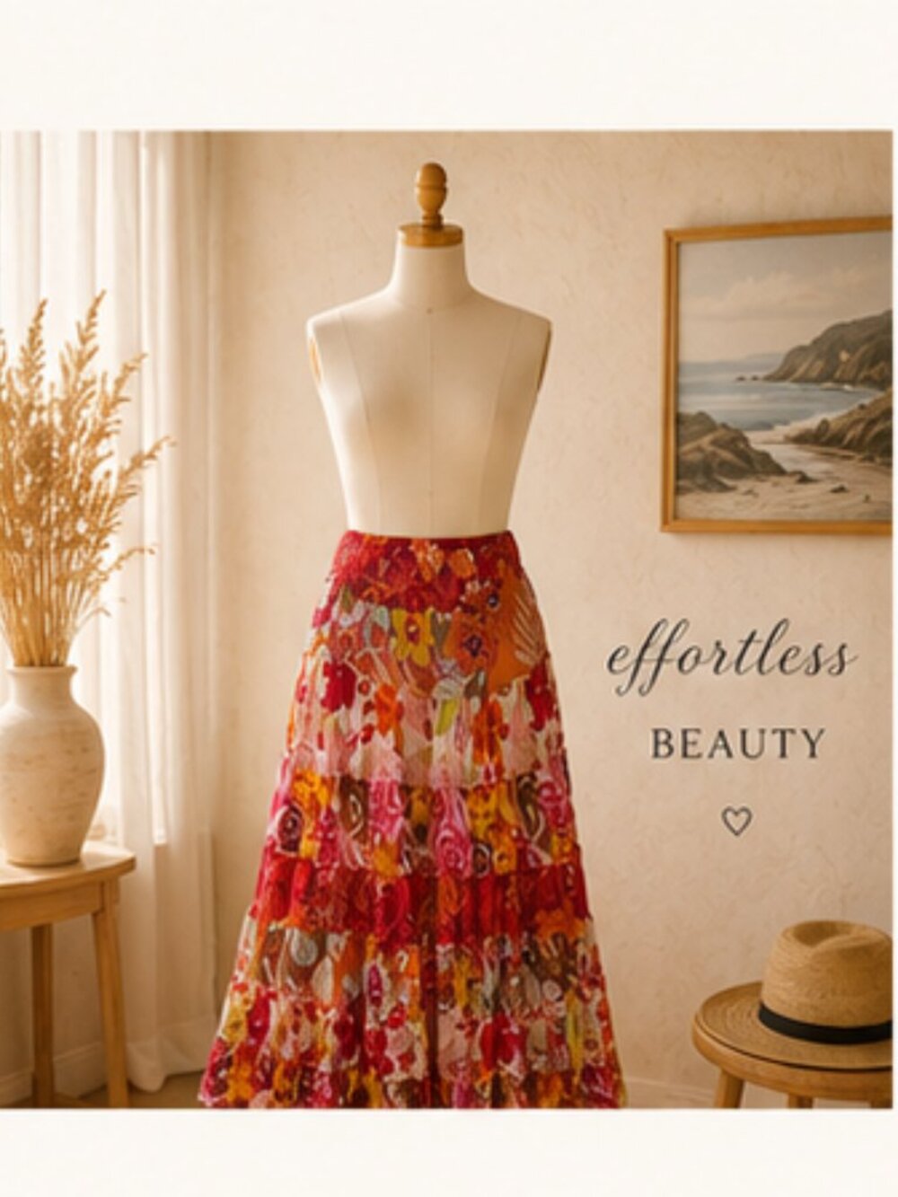 Boho Floral Tiered Maxi Skirt 100% Cotton Cottagecore Festival CATO S